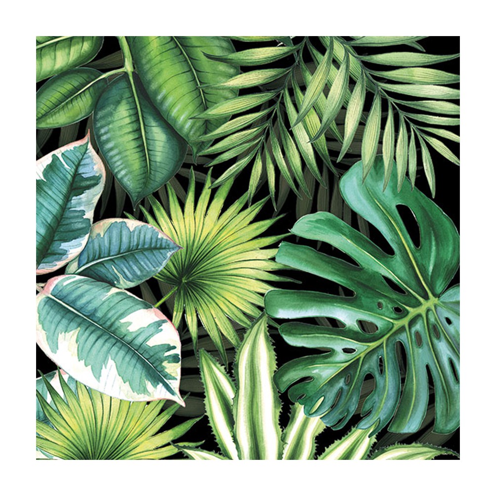 Serviettes Feuillage Tropical Noir 33x33cm