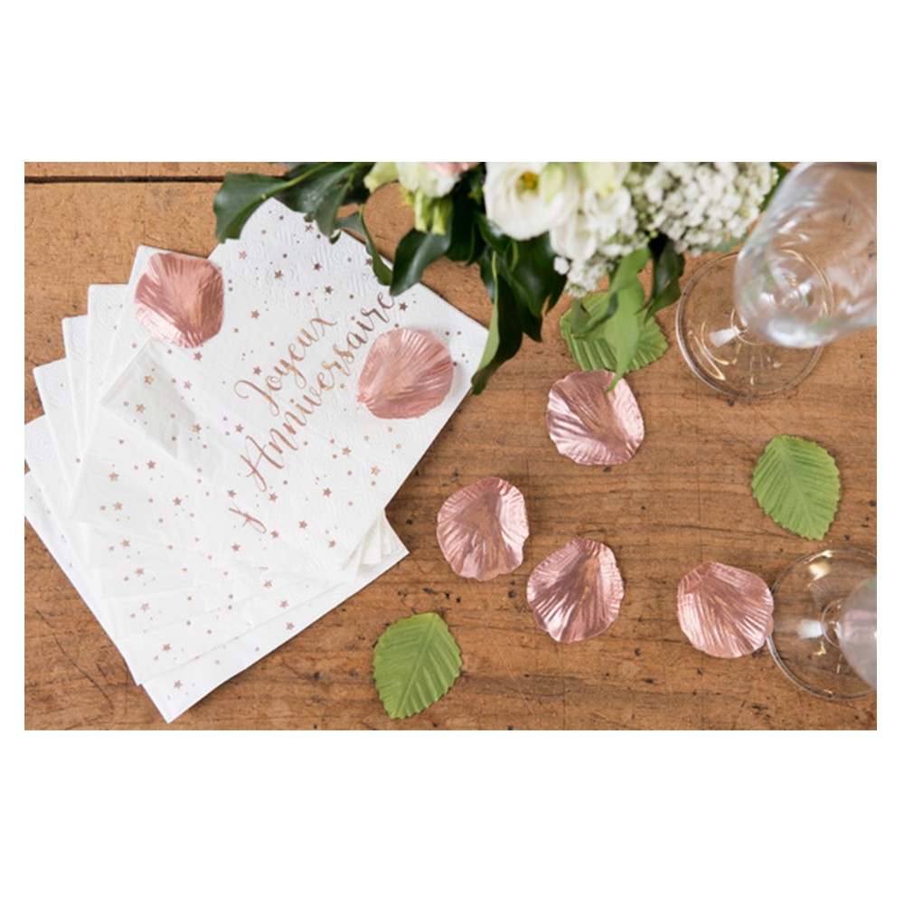 Lot de 20 serviettes rose gold Joyeux Anniversaire