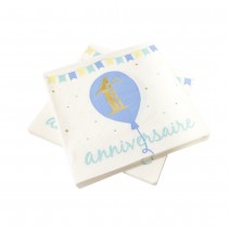 20 SERVIETTES PAPIER 1ER ANNIVERSAIRE 33X33CM BLEU