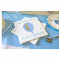 20 SERVIETTES PAPIER 1ER ANNIVERSAIRE 33X33CM BLEU