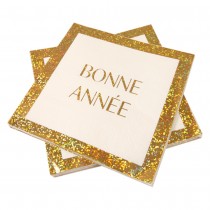 20 SERVIETTES PAPIER ANNÉE 33CM PAILLETÉ OR