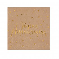 20 SERVIETTES PAPIER ANNIVERSAIRE KRAFT 25CM