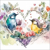 20 SERVIETTES PAPIER AQUARELLE OISEAUX AMOUR 33CM