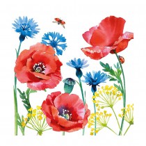 20 SERVIETTES PAPIER BLEUETS COQUELICOTS 33CM