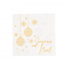 20 SERVIETTES PAPIER BOULES FLOCONS NOËL 32.5CM OR