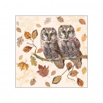 20 SERVIETTES PAPIER COUPLE CHOUETTES AUTOMNE 33CM