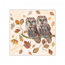 20 SERVIETTES PAPIER COUPLE CHOUETTES AUTOMNE 33CM