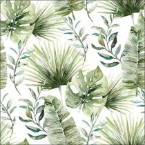 20 SERVIETTES PAPIER FEUILLES JUNGLE 33CM BLANC