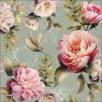 20 SERVIETTES PAPIER FLEURS PIVOINES 33CM VERT