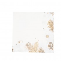 20 SERVIETTES PAPIER FORÊT SAPIN 32.5CM BLANC OR