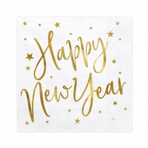 20 SERVIETTES PAPIER HAPPY NEW YEAR 33CM BLANC