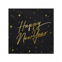 20 SERVIETTES PAPIER HAPPY NEW YEAR 33CM NOIR