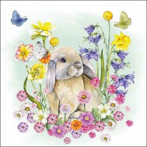 20 SERVIETTES PAPIER LAPIN FLEURI 33CM