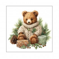 20 SERVIETTES PAPIER NOËL OURS PELUCHE RÉTRO 33CM