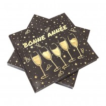20 SERVIETTES PAPIER PÉTILLANT ANNÉE 33CM NOIR