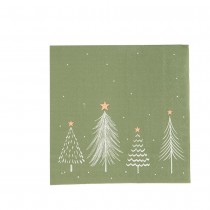 20 SERVIETTES PAPIER SAPINS ÉTOILES 32.5CM VERT