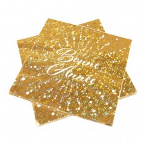 20 SERVIETTES PAPIER SCINTILLANT ANNÉE 33CM OR