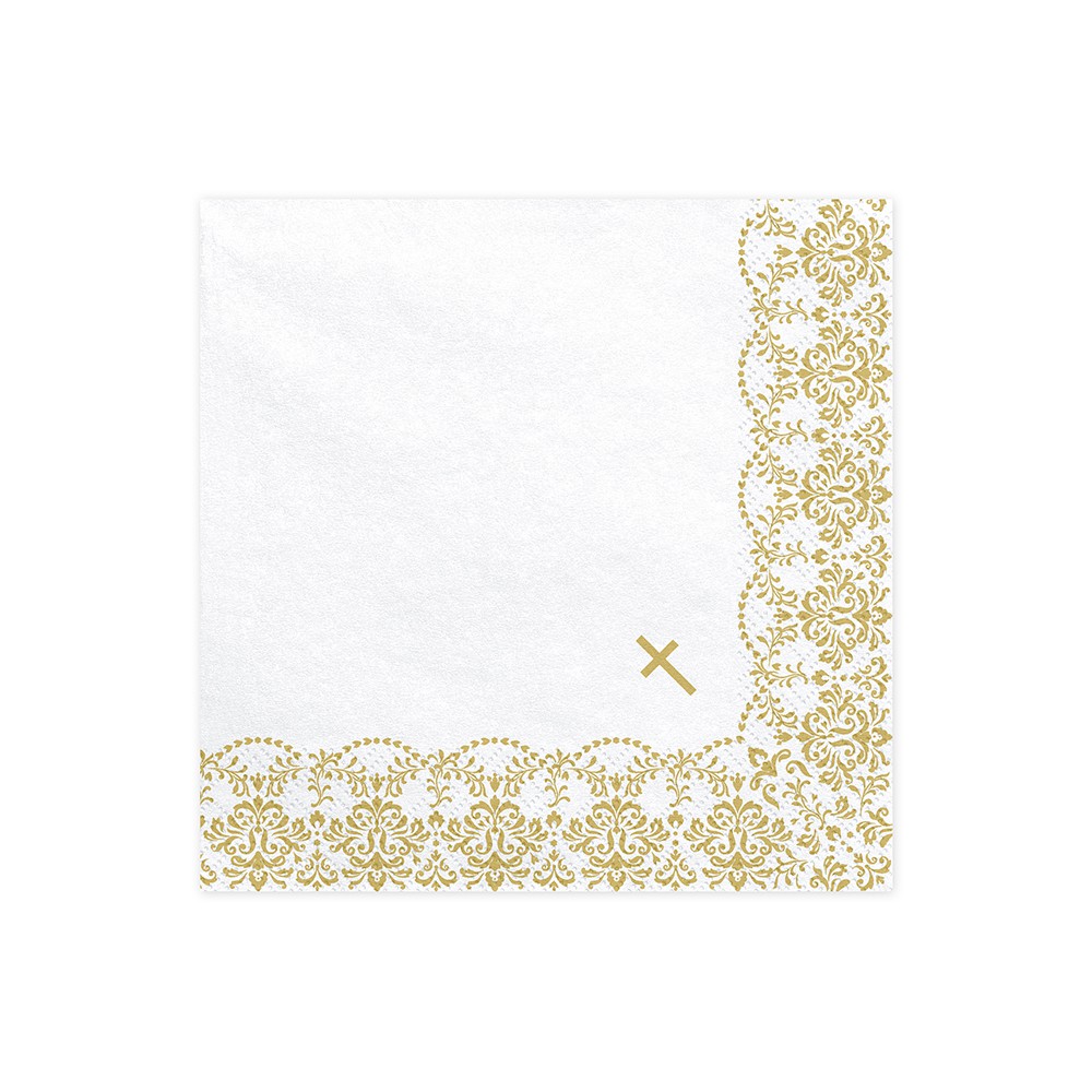 20 serviettes jetables Communion dorées croix