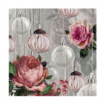 20 SERVIETTES ROSES BOULES DÉCORATION 33X33CM GRIS