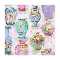 20 SERVIETTES VASES FLEURS AQUARELLE 33X33CM