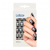 24 FAUX ONGLES ADHÉSIF PIRATE TÊTE DE MORT ADULTE