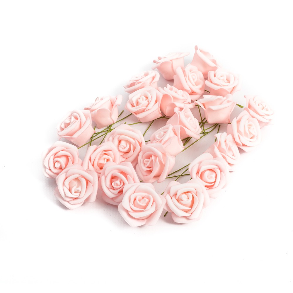 24 ROSES EN MOUSSE SUR TIGE 4X8CM ROSE