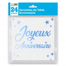 24 SERVIETTES PAPIER ANNIVERSAIRE 33CM BLEU MÉTAL