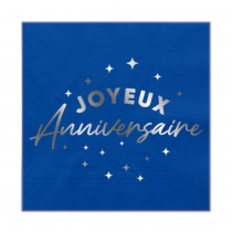 24 SERVIETTES PAPIER ANNIVERSAIRE 33CM BLEU