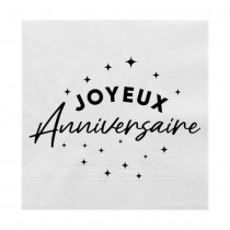 24 SERVIETTES PAPIER ANNIVERSAIRE 33CM NOIR