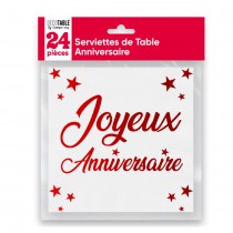 24 SERVIETTES PAPIER ANNIVERSAIRE 33CM ROUGE MÉTAL