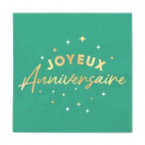 24 SERVIETTES PAPIER ANNIVERSAIRE 33CM VERT