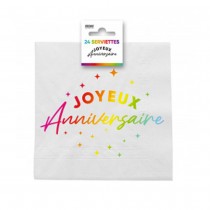 24 SERVIETTES PAPIER ANNIVERSAIRE MULTICOLORE 33CM