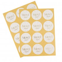 24 STICKERS CADEAUX MERCI COMMUNION 5CM EFFET LIN