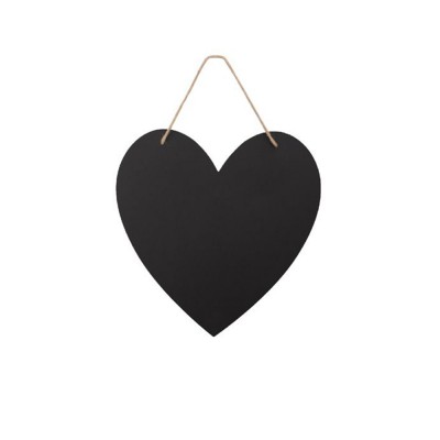 3 ARDOISES CARTON CŒURS LIEN JUTE 30CM NOIR