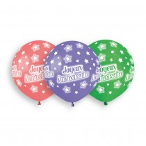 3 BALLONS BIO JOYEUX ANNIVERSAIRE 48CM MULTICOLORE