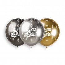 3 BALLONS BIO SHINY ANNIVERSAIRE 48CM MULTICOLORE