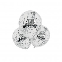 3 BALLONS LATEX BIO CONFETTIS ANNIVERSAIRE ARGENT