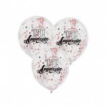 3 BALLONS LATEX BIO CONFETTIS ANNIVERSAIRE OR ROSE