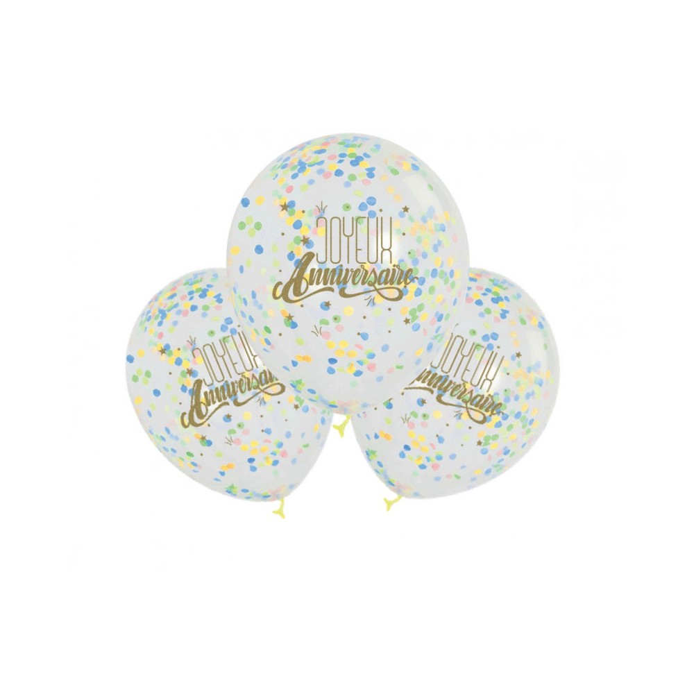 3 BALLONS LATEX BIO CONFETTIS ANNIVERSAIRE PASTEL