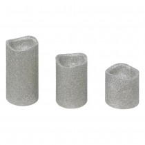 3 BOUGIES LED CYLINDRE 5-7.5-10CM ARGENT PAILLETÉ
