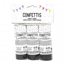 3 CANONS À CONFETTIS PAPIER SOIE 11CM NOIR ARGENT