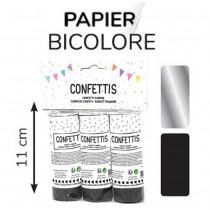 3 CANONS À CONFETTIS PAPIER SOIE 11CM NOIR ARGENT