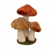 3 CHAMPIGNONS DÉCO VELOURS SOCLE HERBE 21CM MARRON