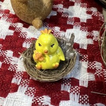 3 FIGURINES POUSSIN RÉSINE DANS NID 3.8CM JAUNE