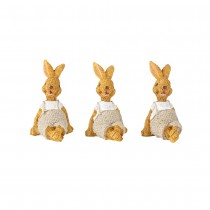 3 FIGURINES RÉSINE LAPINOUS SALOPETTE 5X3CM CAMEL