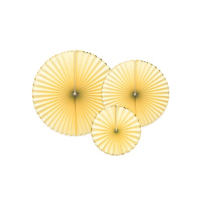 3 ROSETTES SUGAR PARTY 23-32-40CM JAUNE CLAIR