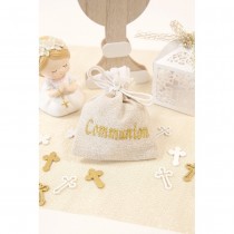 3 SACHETS TOILE BRODÉE COMMUNION OR 10X8CM NATURE