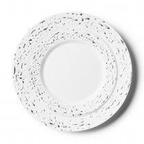 32 ASSIETTES RÉUTILISABLES PÉPITES ARGENT FOND BLANC