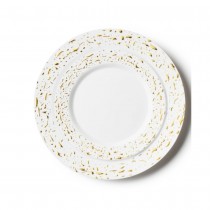 32 ASSIETTES RÉUTILISABLES PÉPITES OR FOND BLANC