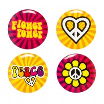 4 BADGES PIN\'S MÉTAL ROND HIPPIE FLOWER POWER Ø3CM